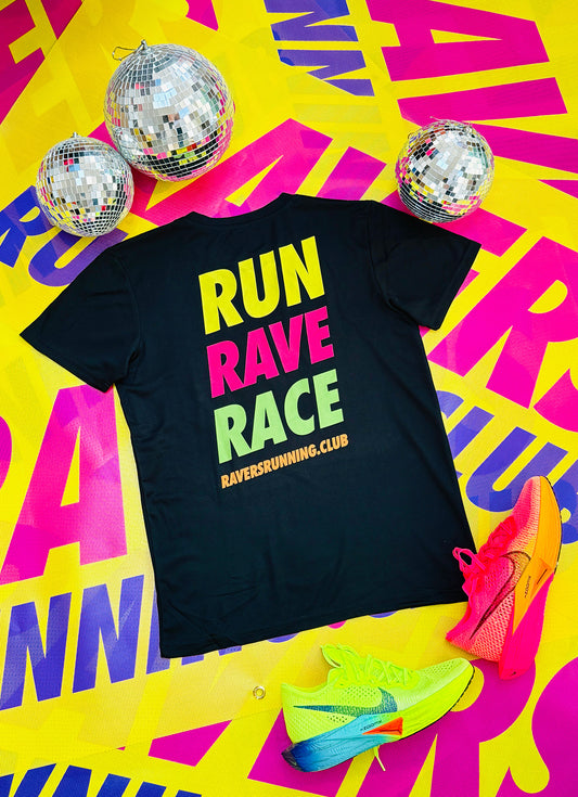 Black Run Rave Race Sports T Shirt (Unisex)