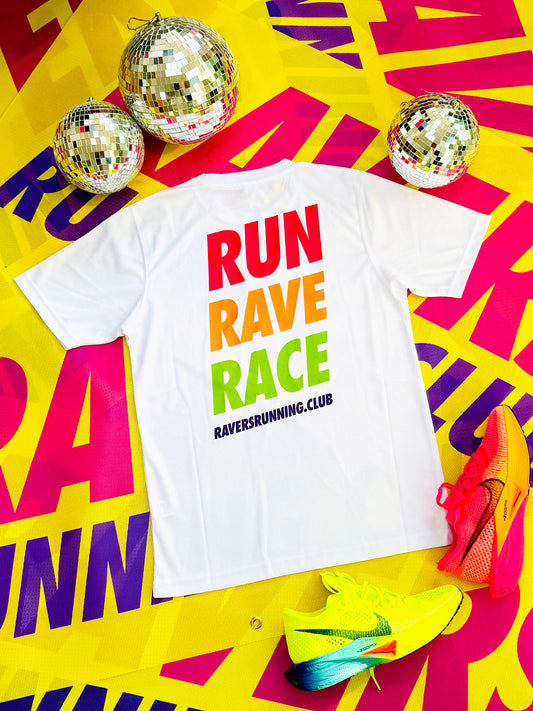 White Run Rave Race Sports T Shirt (Unisex)